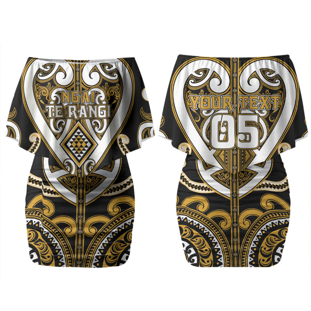 Custom Aotearoa Ngai Te Rangi Couples Matching Off Shoulder Short Dress and Long Sleeve Button Shirt Maori Tribal Pattern LT05 - Polynesian Pride
