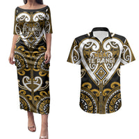 Custom Aotearoa Ngai Te Rangi Couples Matching Puletasi and Hawaiian Shirt Maori Tribal Pattern LT05 Gold - Polynesian Pride