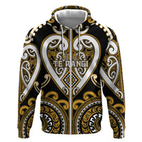 Custom Aotearoa Ngai Te Rangi Hoodie Maori Tribal Pattern LT05 Zip Hoodie Gold - Polynesian Pride