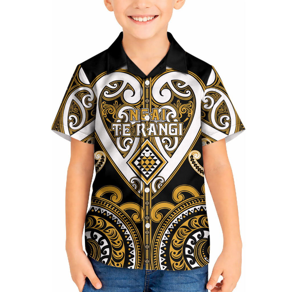 Custom Aotearoa Ngai Te Rangi Kid Hawaiian Shirt Maori Tribal Pattern LT05 Kid Gold - Polynesian Pride