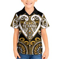Custom Aotearoa Ngai Te Rangi Kid Hawaiian Shirt Maori Tribal Pattern LT05 Kid Gold - Polynesian Pride