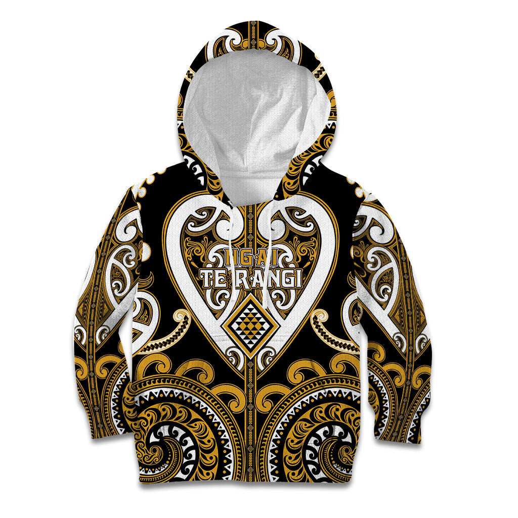 Custom Aotearoa Ngai Te Rangi Kid Hoodie Maori Tribal Pattern LT05 Hoodie Gold - Polynesian Pride