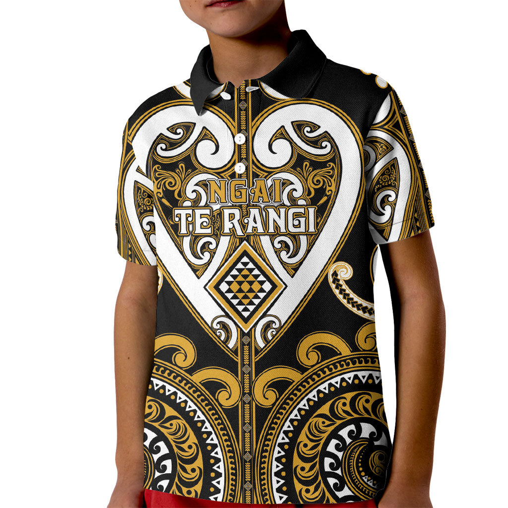 Custom Aotearoa Ngai Te Rangi Kid Polo Shirt Maori Tribal Pattern LT05 Kid Gold - Polynesian Pride