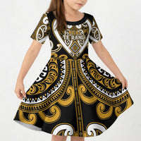 Custom Aotearoa Ngai Te Rangi Kid Short Sleeve Dress Maori Tribal Pattern LT05 KID Gold - Polynesian Pride