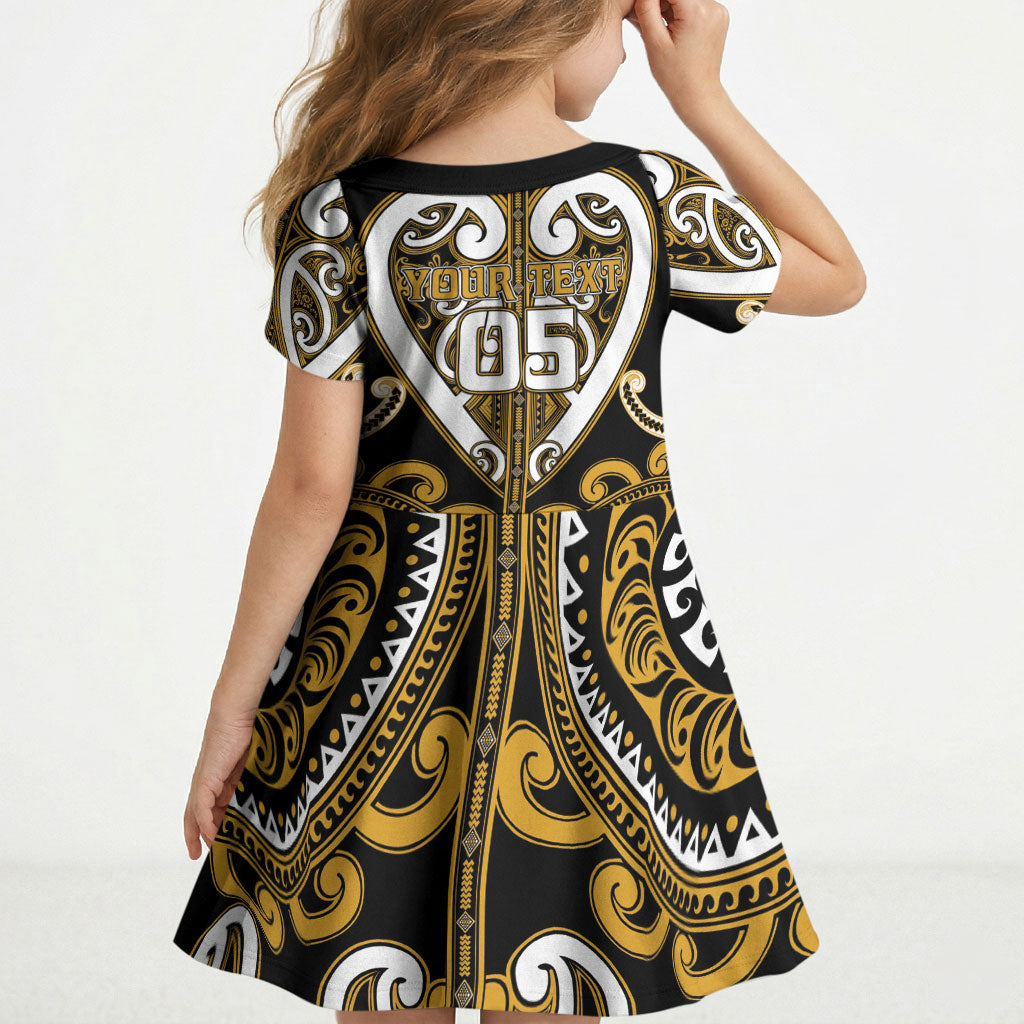 Custom Aotearoa Ngai Te Rangi Kid Short Sleeve Dress Maori Tribal Pattern LT05 - Polynesian Pride