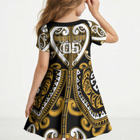 Custom Aotearoa Ngai Te Rangi Kid Short Sleeve Dress Maori Tribal Pattern LT05 - Polynesian Pride