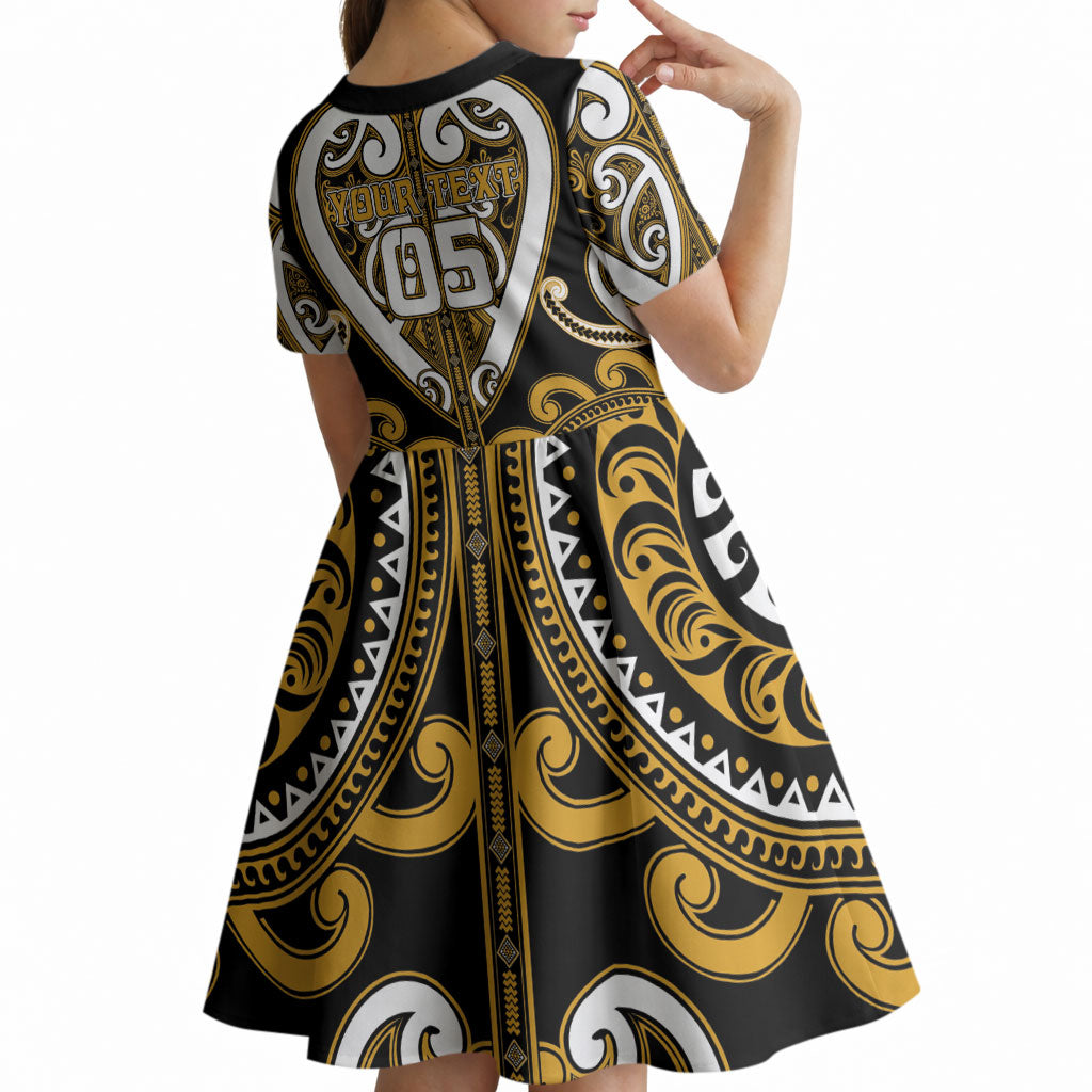 Custom Aotearoa Ngai Te Rangi Kid Short Sleeve Dress Maori Tribal Pattern LT05 - Polynesian Pride