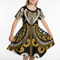 Custom Aotearoa Ngai Te Rangi Kid Short Sleeve Dress Maori Tribal Pattern LT05 - Polynesian Pride