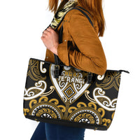 Aotearoa Ngai Te Rangi Leather Tote Bag Maori Tribal Pattern LT05 Gold - Polynesian Pride