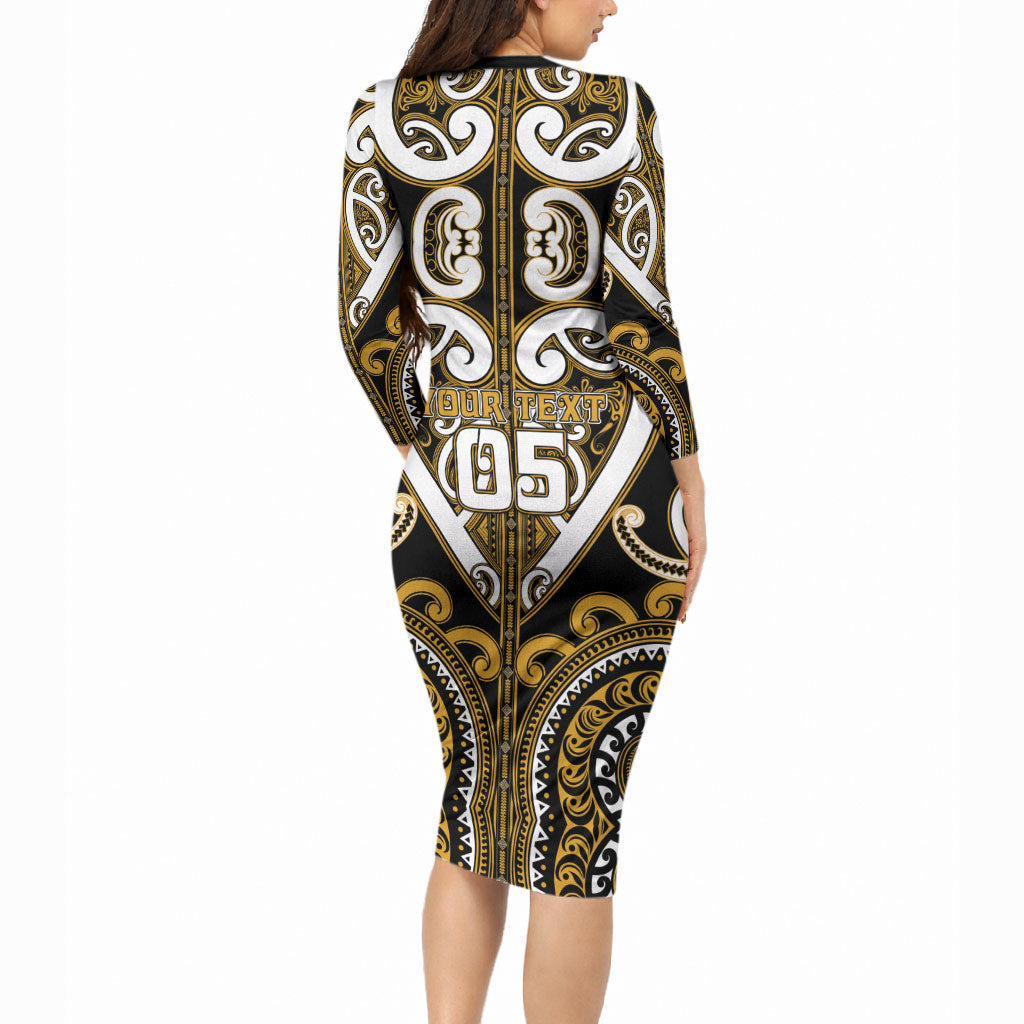 Custom Aotearoa Ngai Te Rangi Long Sleeve Bodycon Dress Maori Tribal Pattern LT05 - Polynesian Pride