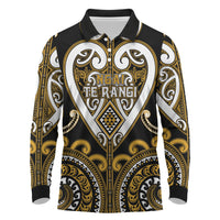 Custom Aotearoa Ngai Te Rangi Long Sleeve Polo Shirt Maori Tribal Pattern LT05 Gold - Polynesian Pride