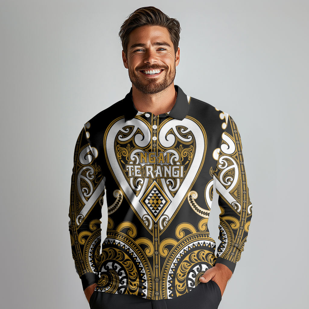 Custom Aotearoa Ngai Te Rangi Long Sleeve Polo Shirt Maori Tribal Pattern LT05 - Polynesian Pride