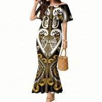 Custom Aotearoa Ngai Te Rangi Mermaid Dress Maori Tribal Pattern LT05 Women Gold - Polynesian Pride