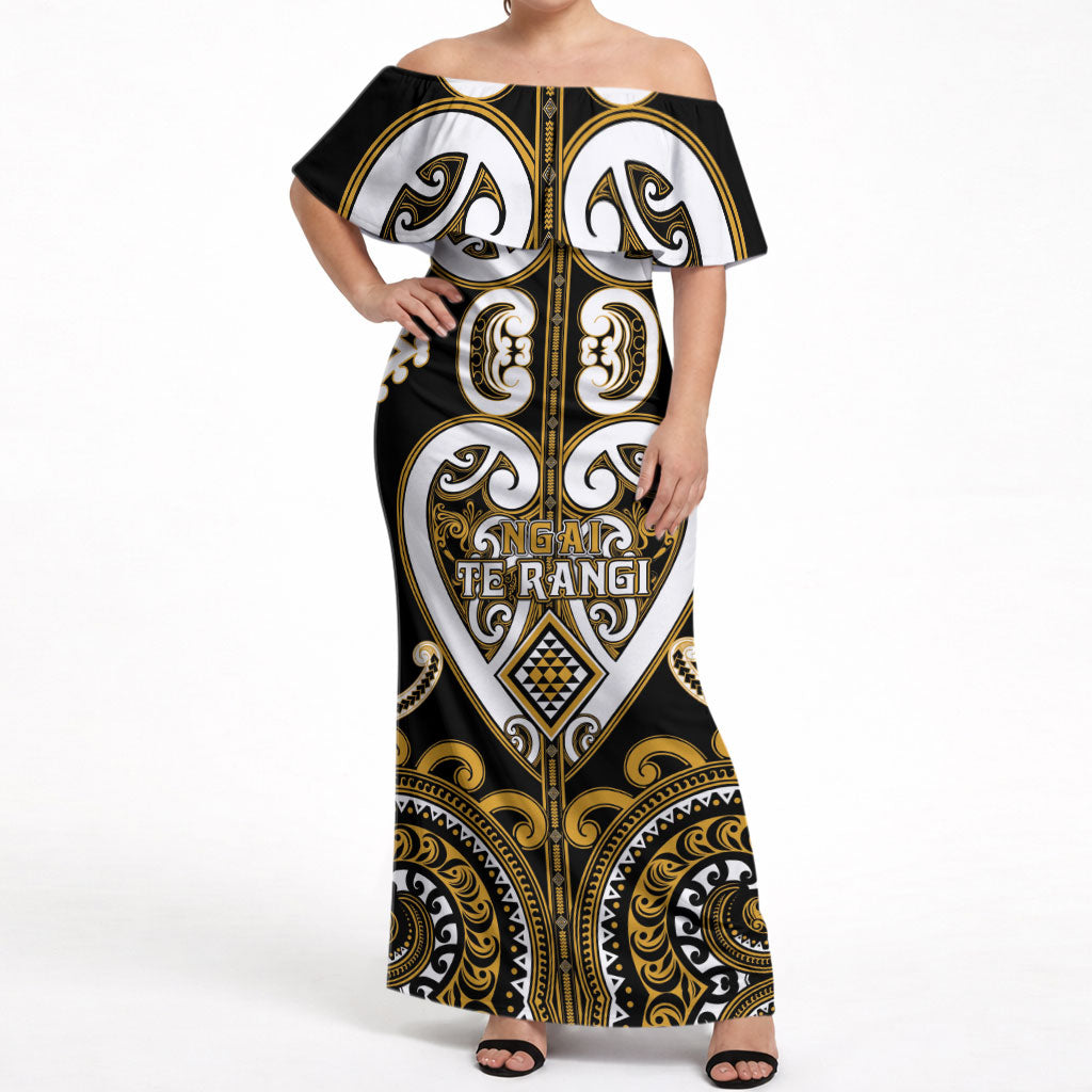 Custom Aotearoa Ngai Te Rangi Off Shoulder Maxi Dress Maori Tribal Pattern LT05 Women Gold - Polynesian Pride