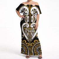 Custom Aotearoa Ngai Te Rangi Off Shoulder Maxi Dress Maori Tribal Pattern LT05 Women Gold - Polynesian Pride