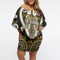 Custom Aotearoa Ngai Te Rangi Off Shoulder Short Dress Maori Tribal Pattern LT05 Women Gold - Polynesian Pride