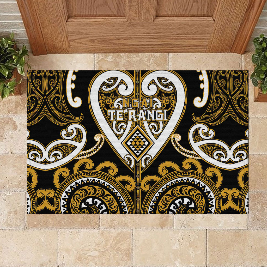 Aotearoa Ngai Te Rangi Rubber Doormat Maori Tribal Pattern LT05 Gold - Polynesian Pride