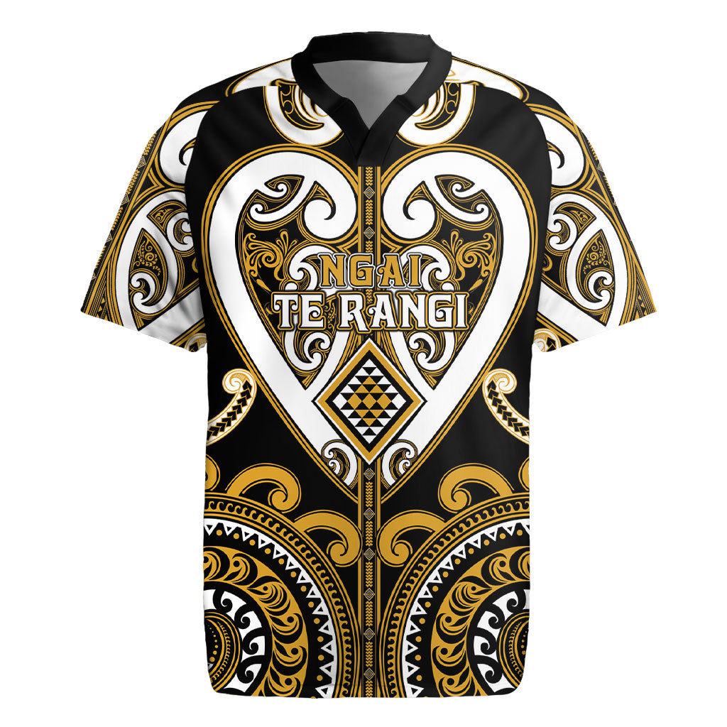 Custom Aotearoa Ngai Te Rangi Rugby Jersey Maori Tribal Pattern LT05 Gold - Polynesian Pride