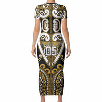 Custom Aotearoa Ngai Te Rangi Short Sleeve Bodycon Dress Maori Tribal Pattern LT05 - Polynesian Pride