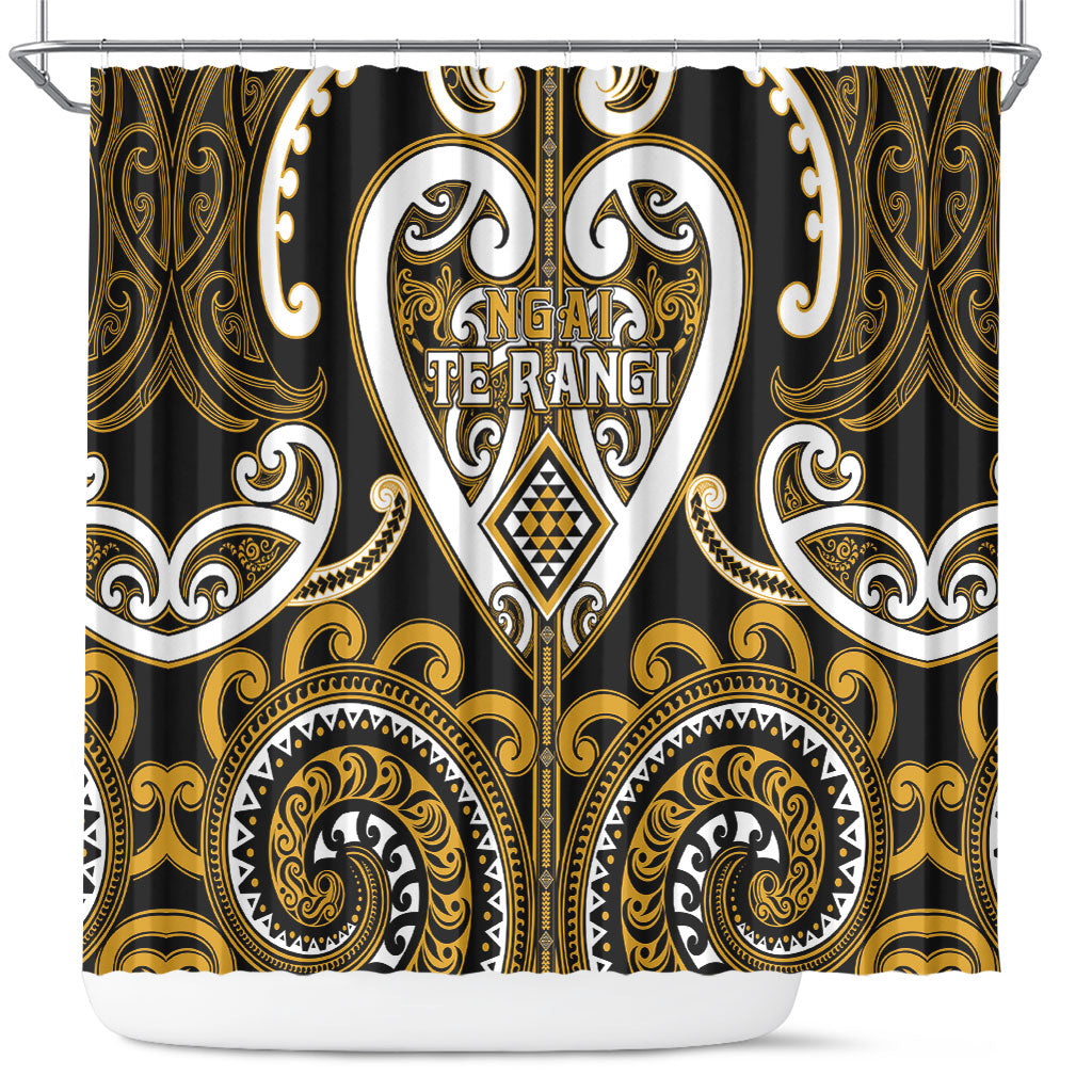 Aotearoa Ngai Te Rangi Shower Curtain Maori Tribal Pattern LT05 Gold - Polynesian Pride