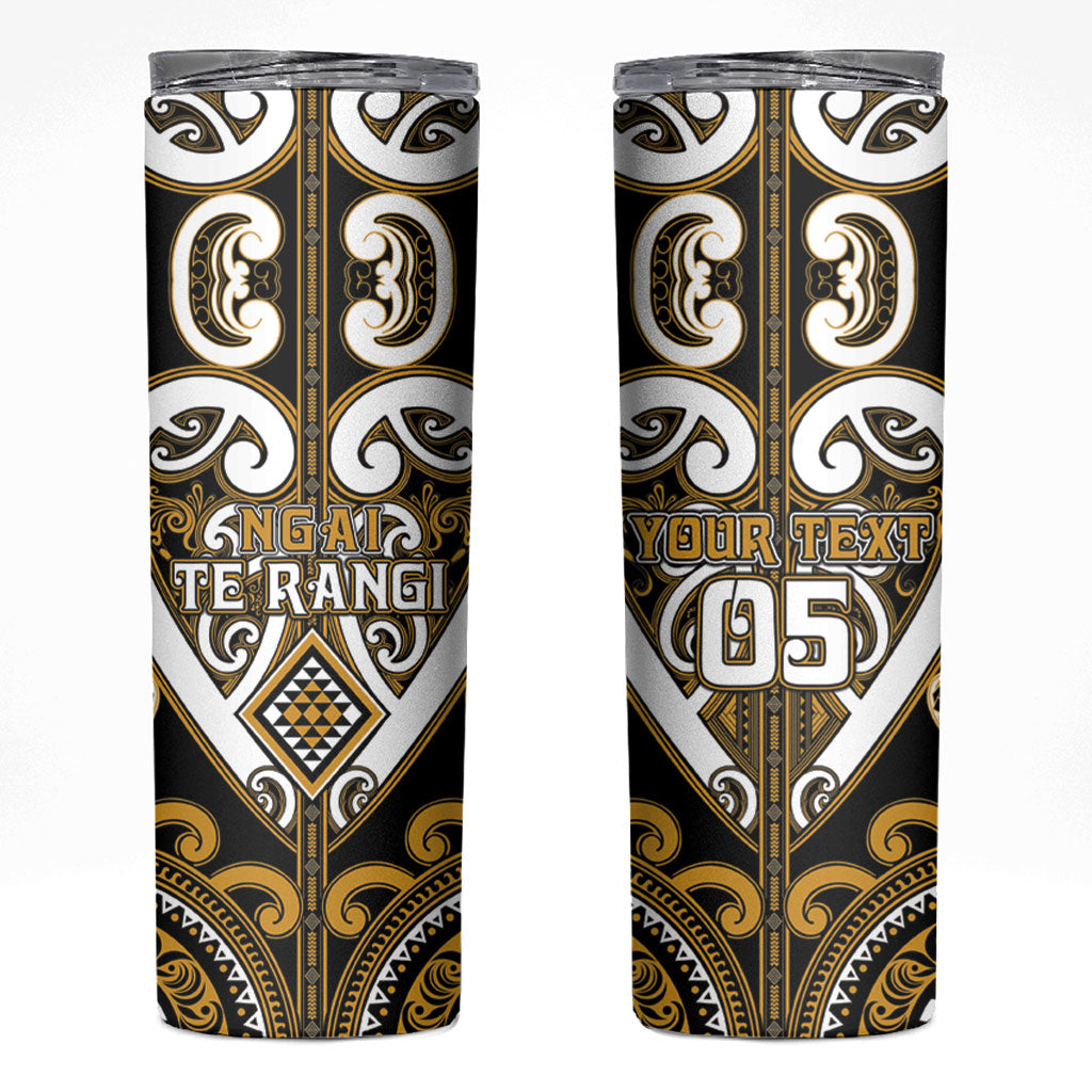 Custom Aotearoa Ngai Te Rangi Skinny Tumbler Maori Tribal Pattern LT05 Gold - Polynesian Pride