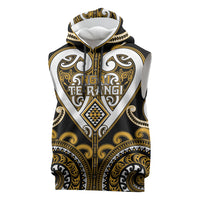 Custom Aotearoa Ngai Te Rangi Sleeveless Hoodie Maori Tribal Pattern LT05 Gold - Polynesian Pride