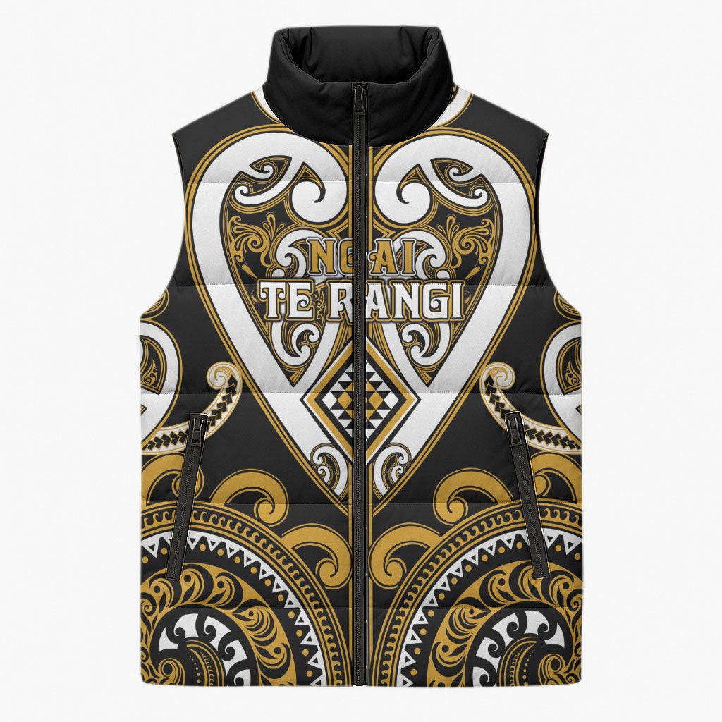 Custom Aotearoa Ngai Te Rangi Sleeveless Puffer Jacket Maori Tribal Pattern LT05 Unisex Gold - Polynesian Pride