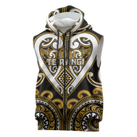 Custom Aotearoa Ngai Te Rangi Sleeveless Zip Hoodie Maori Tribal Pattern LT05 Gold - Polynesian Pride