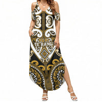 Custom Aotearoa Ngai Te Rangi Summer Maxi Dress Maori Tribal Pattern LT05 Women Gold - Polynesian Pride
