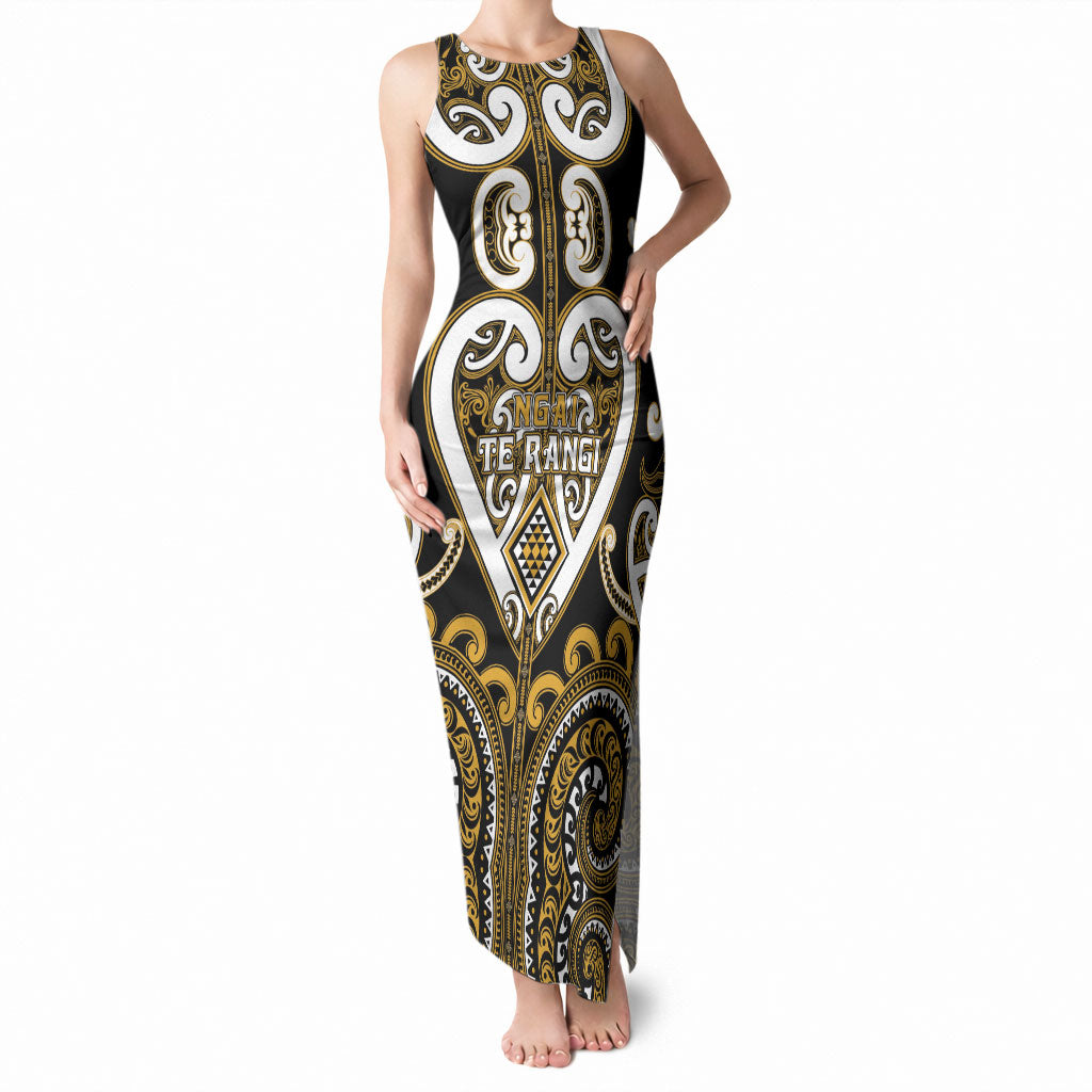 Custom Aotearoa Ngai Te Rangi Tank Maxi Dress Maori Tribal Pattern LT05 Women Gold - Polynesian Pride