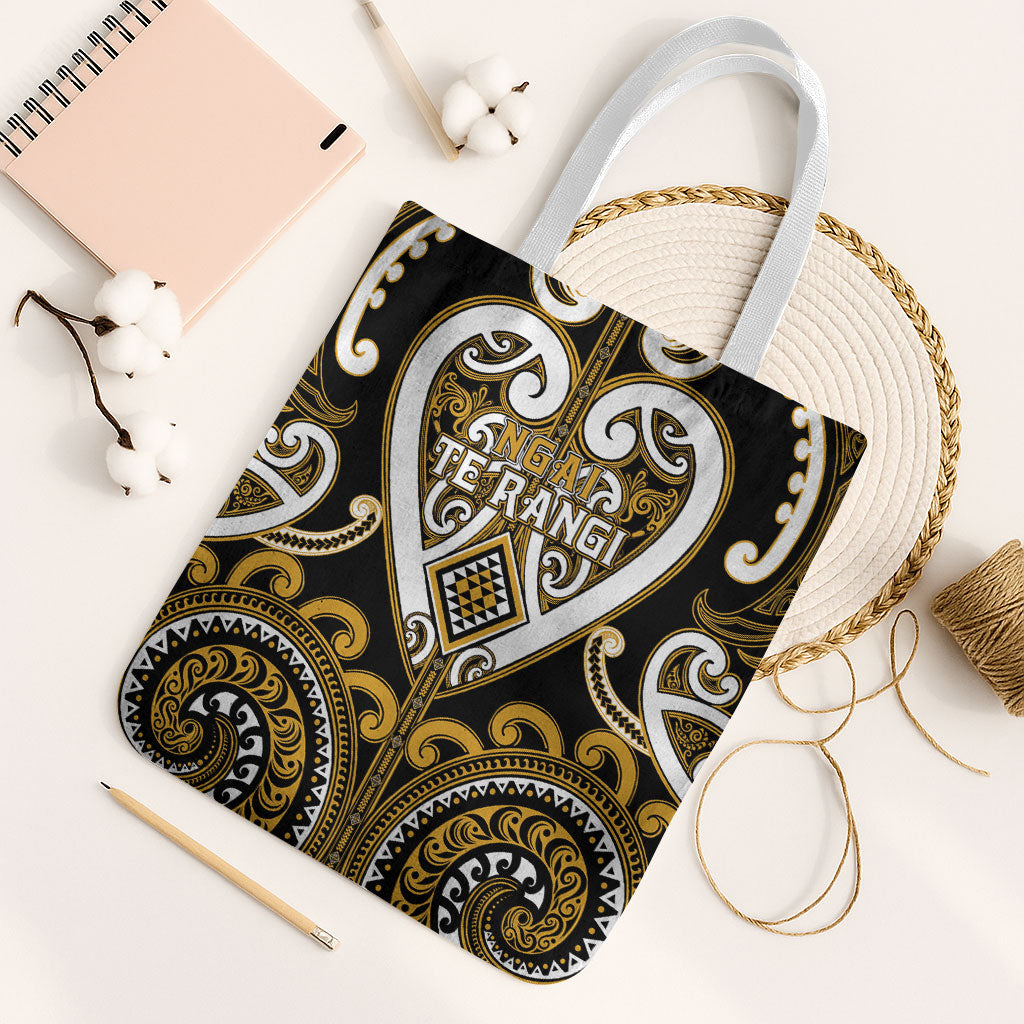 Aotearoa Ngai Te Rangi Tote Bag Maori Tribal Pattern LT05 White Strap One Size Gold - Polynesian Pride