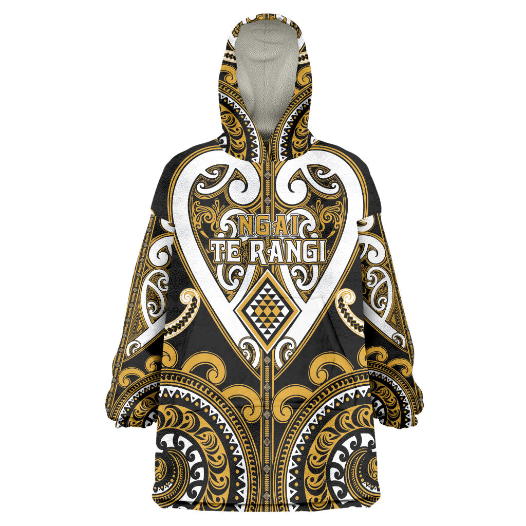 Custom Aotearoa Ngai Te Rangi Wearable Blanket Hoodie Maori Tribal Pattern LT05 One Size Gold - Polynesian Pride