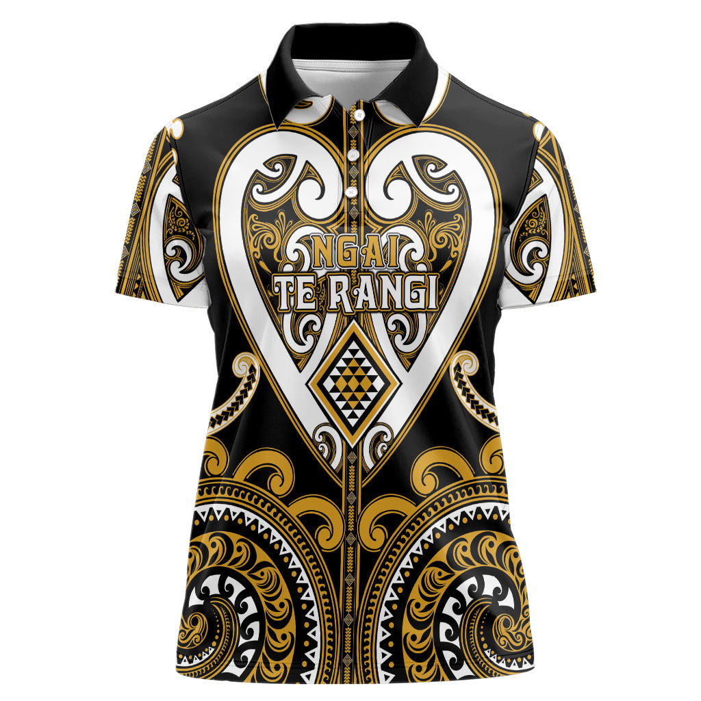 Custom Aotearoa Ngai Te Rangi Women Polo Shirt Maori Tribal Pattern LT05 Female Gold - Polynesian Pride