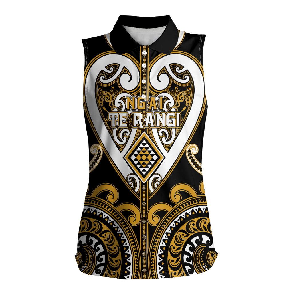 Custom Aotearoa Ngai Te Rangi Women Sleeveless Polo Shirt Maori Tribal Pattern LT05 Female Gold - Polynesian Pride