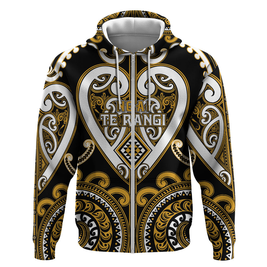 Custom Aotearoa Ngai Te Rangi Zip Hoodie Maori Tribal Pattern LT05 Zip Hoodie Gold - Polynesian Pride