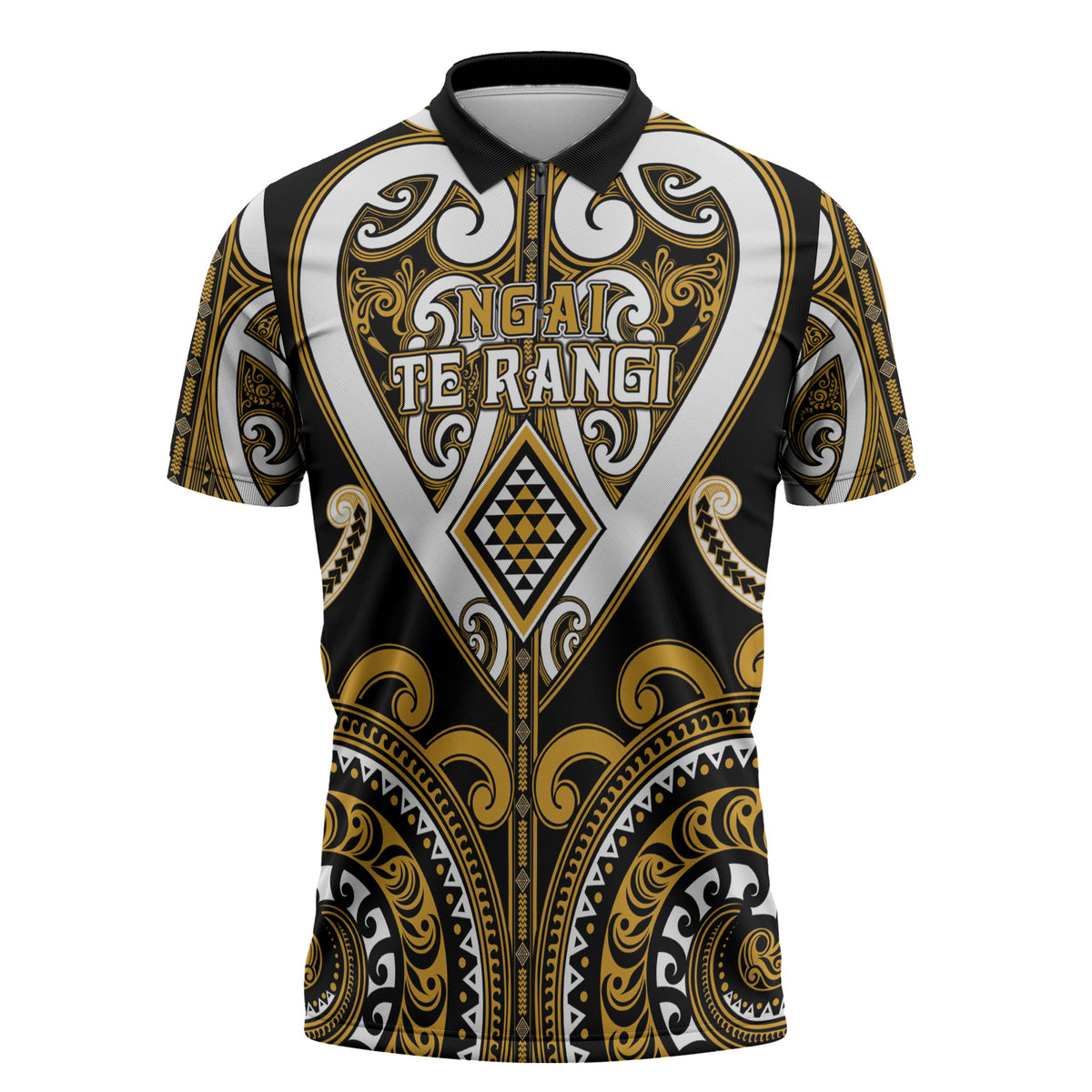 Custom Aotearoa Ngai Te Rangi Zipper Polo Shirt Maori Tribal Pattern LT05 Gold - Polynesian Pride