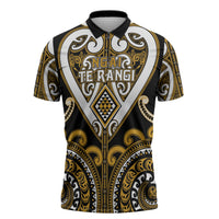 Custom Aotearoa Ngai Te Rangi Zipper Polo Shirt Maori Tribal Pattern LT05 Gold - Polynesian Pride