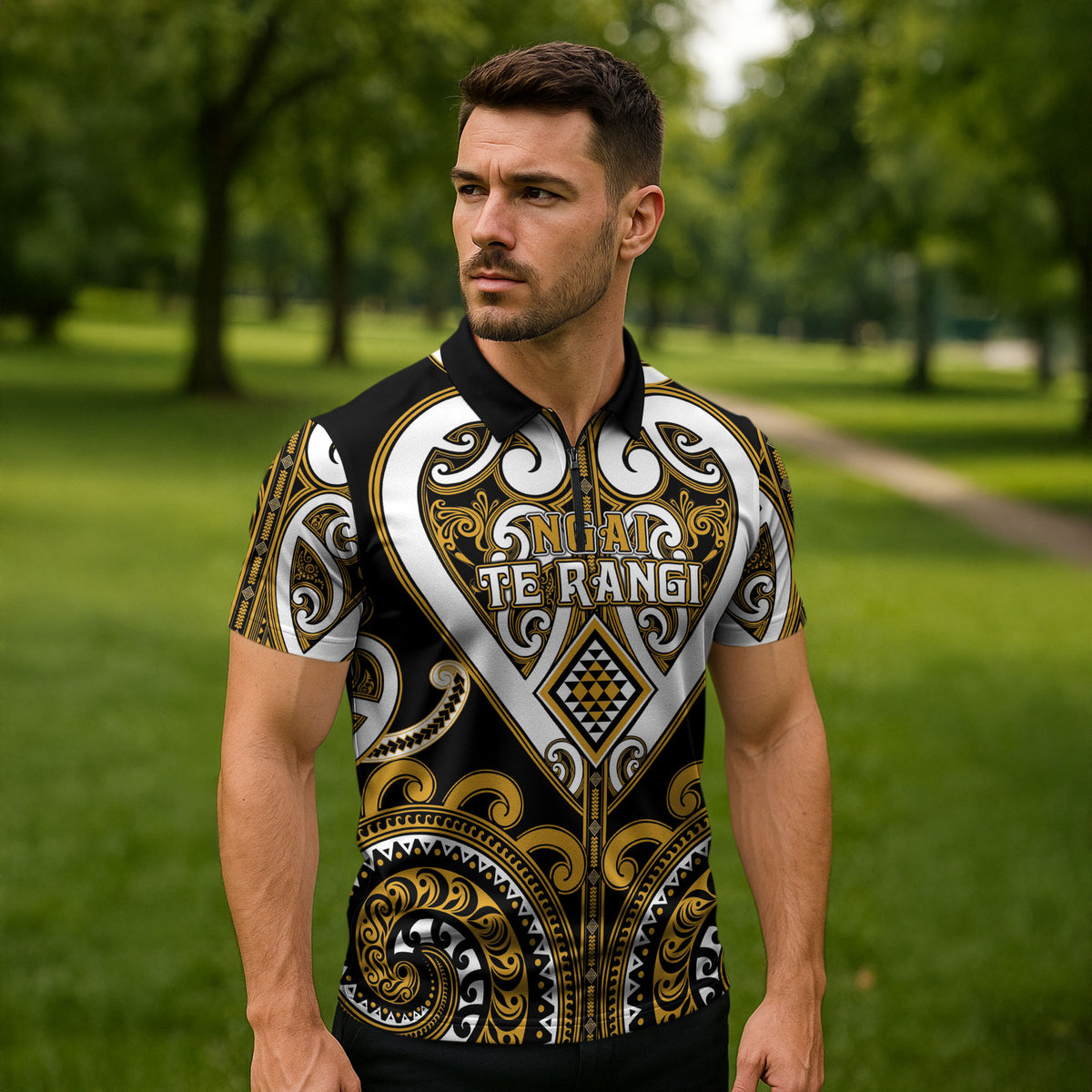 Custom Aotearoa Ngai Te Rangi Zipper Polo Shirt Maori Tribal Pattern LT05 - Polynesian Pride