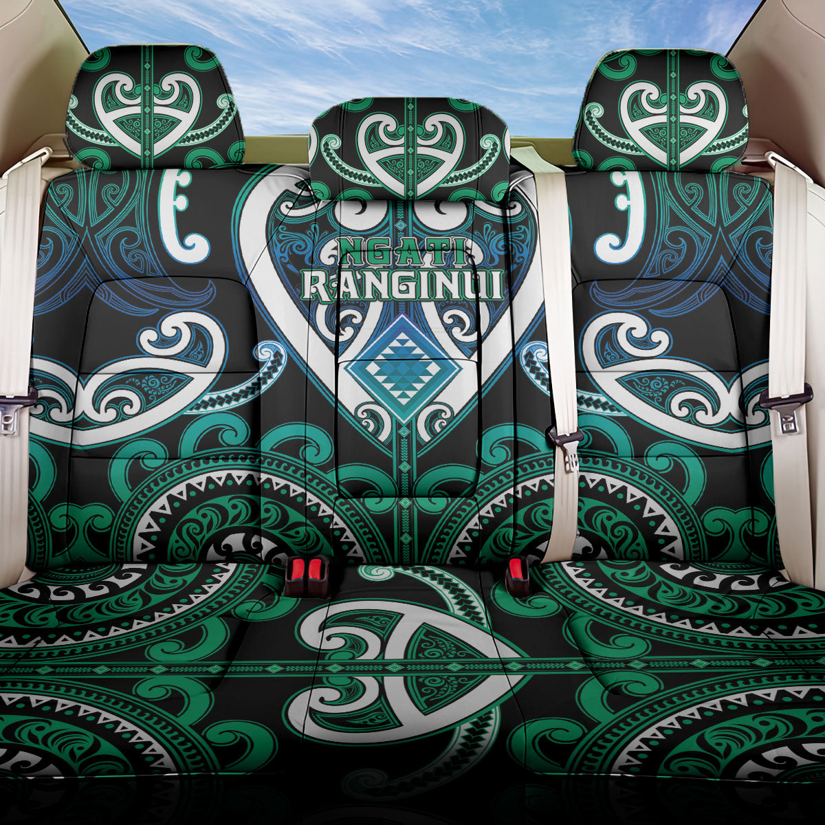 Aotearoa Ngati Ranginui Back Car Seat Cover Maori Tribal Pattern LT05 One Size Cyan - Polynesian Pride
