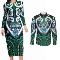 Custom Aotearoa Ngati Ranginui Couples Matching Long Sleeve Bodycon Dress and Long Sleeve Button Shirt Maori Tribal Pattern LT05 Cyan - Polynesian Pride