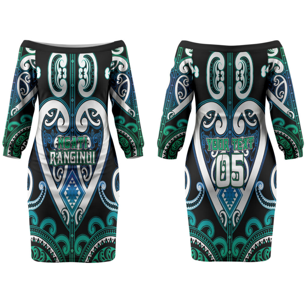 Custom Aotearoa Ngati Ranginui Couples Matching Off The Shoulder Long Sleeve Dress and Long Sleeve Button Shirt Maori Tribal Pattern LT05 - Polynesian Pride