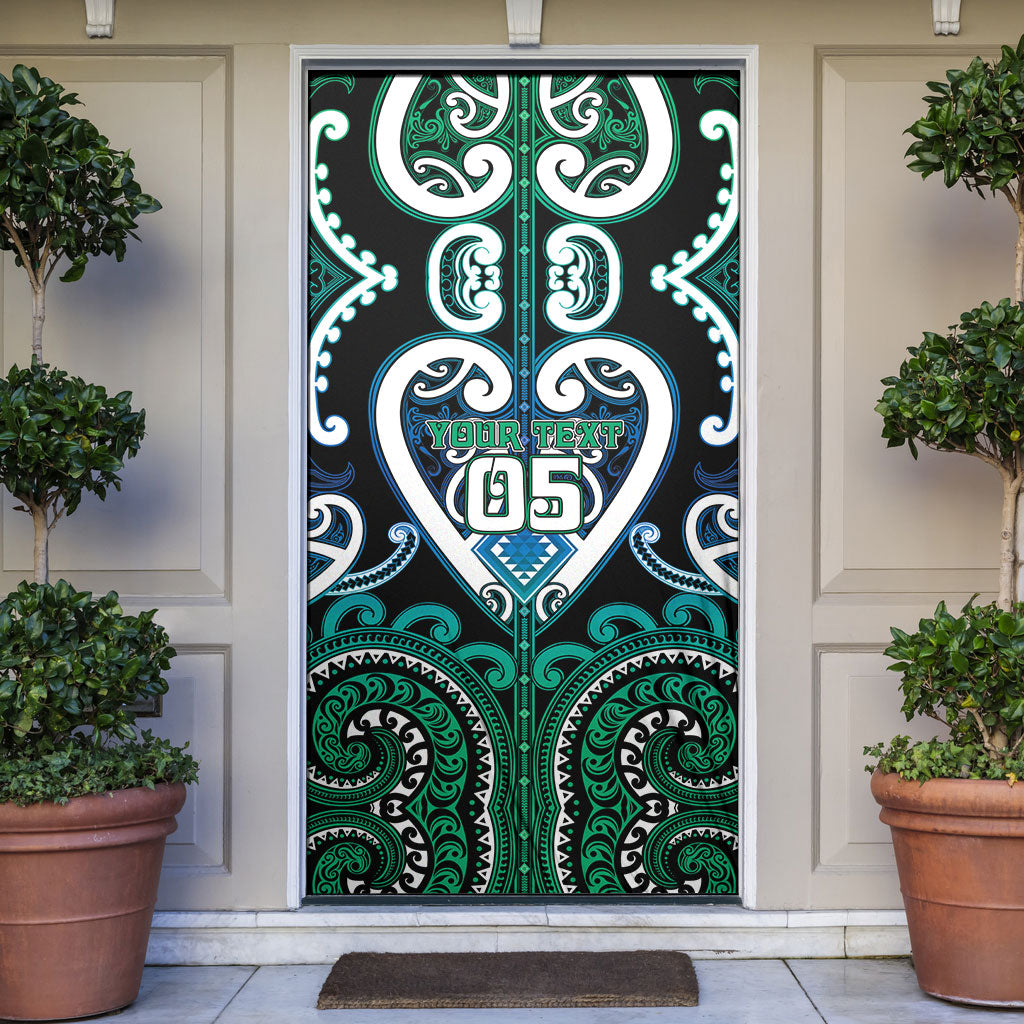 Custom Aotearoa Ngati Ranginui Door Cover Maori Tribal Pattern LT05 Cyan - Polynesian Pride