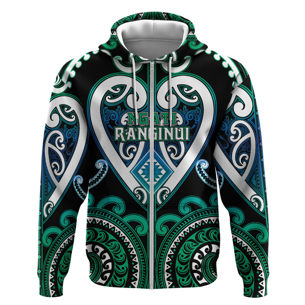 Custom Aotearoa Ngati Ranginui Hoodie Maori Tribal Pattern LT05 Zip Hoodie Cyan - Polynesian Pride