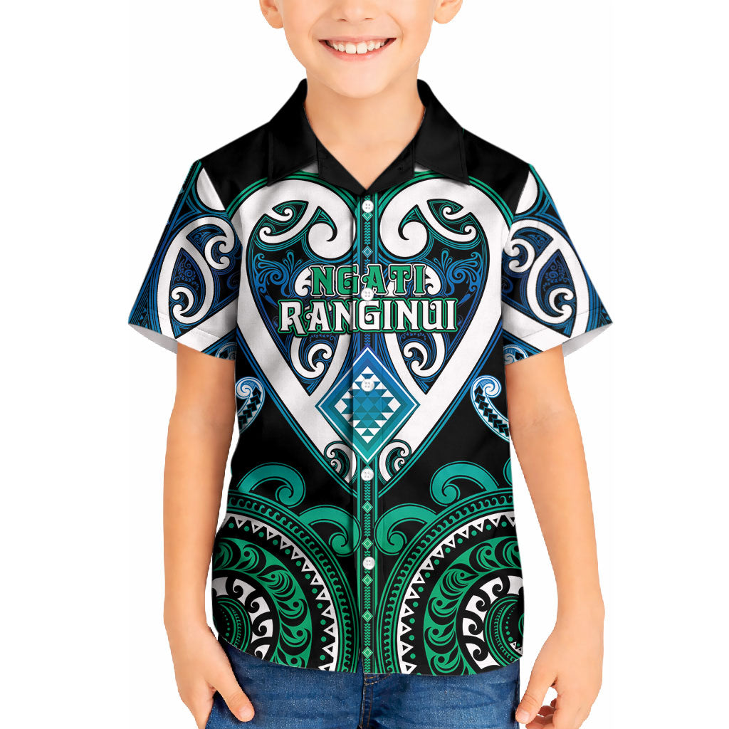 Custom Aotearoa Ngati Ranginui Kid Hawaiian Shirt Maori Tribal Pattern LT05 Kid Cyan - Polynesian Pride
