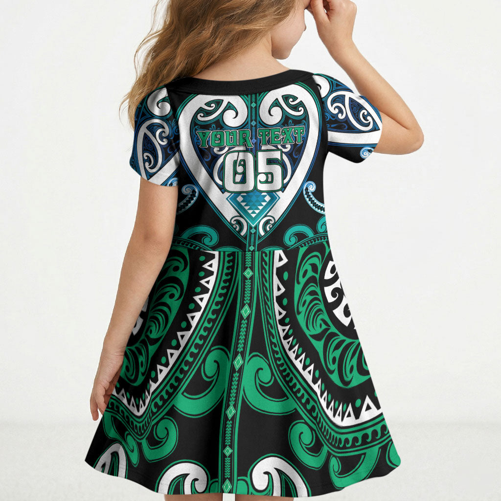 Custom Aotearoa Ngati Ranginui Kid Short Sleeve Dress Maori Tribal Pattern LT05 - Polynesian Pride
