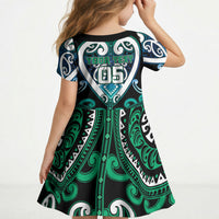 Custom Aotearoa Ngati Ranginui Kid Short Sleeve Dress Maori Tribal Pattern LT05 - Polynesian Pride