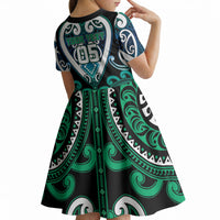 Custom Aotearoa Ngati Ranginui Kid Short Sleeve Dress Maori Tribal Pattern LT05 - Polynesian Pride