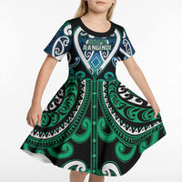 Custom Aotearoa Ngati Ranginui Kid Short Sleeve Dress Maori Tribal Pattern LT05 - Polynesian Pride