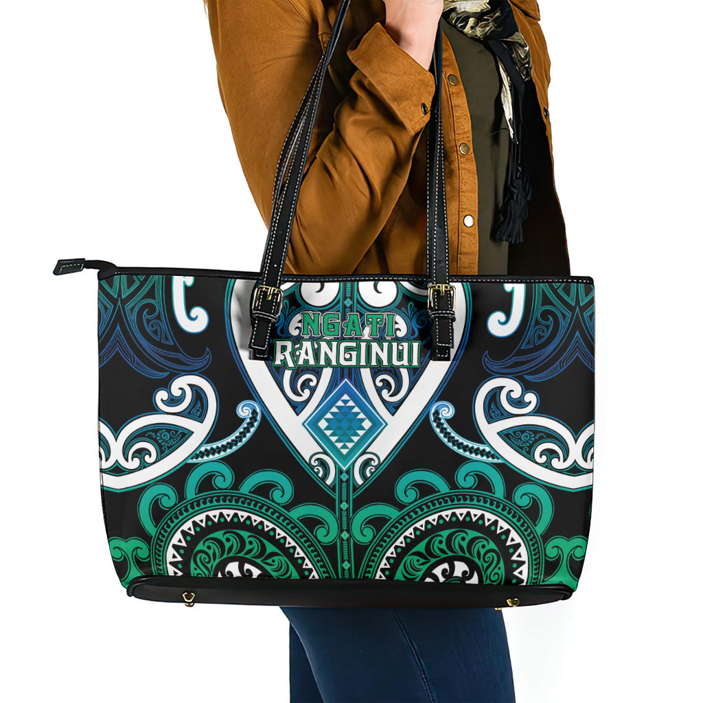 Aotearoa Ngati Ranginui Leather Tote Bag Maori Tribal Pattern LT05 - Polynesian Pride