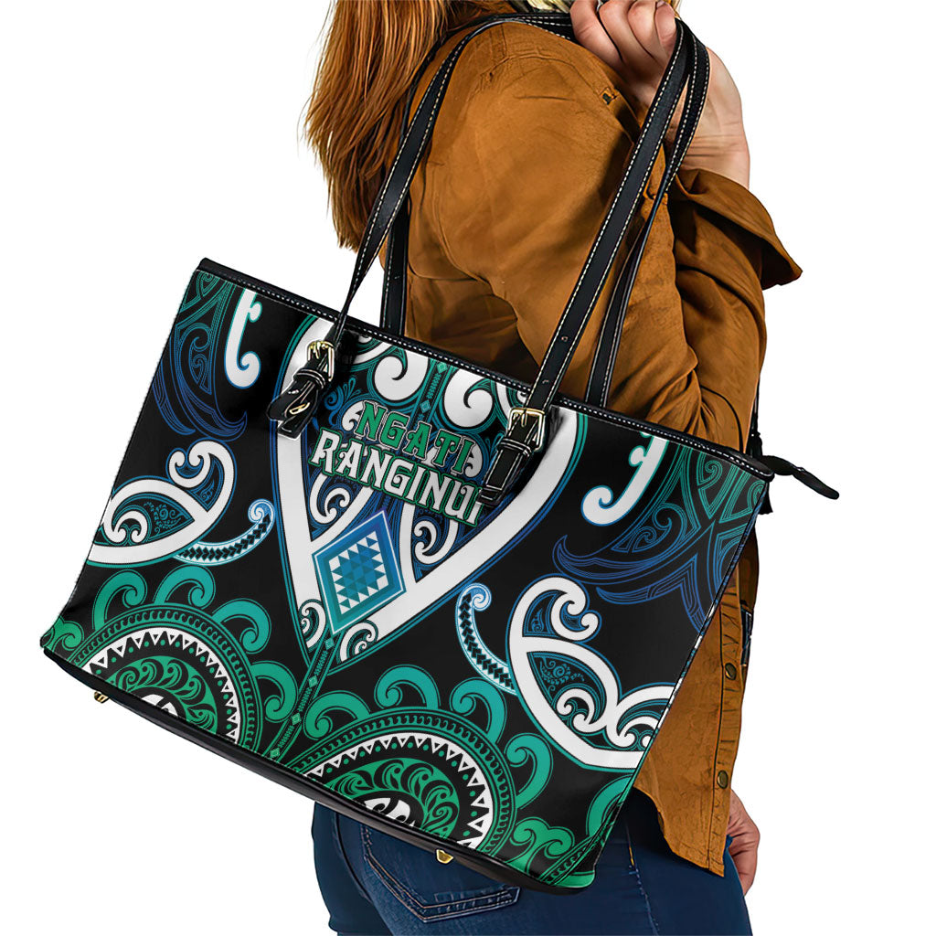 Aotearoa Ngati Ranginui Leather Tote Bag Maori Tribal Pattern LT05 - Polynesian Pride